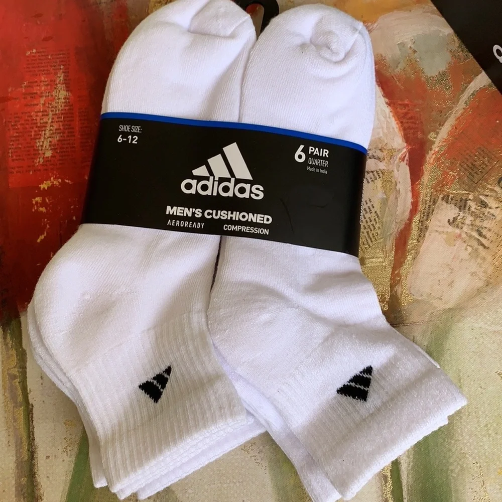ADIDAS MEN’S CUSHIONED 6 pair QUARTER SOCKS